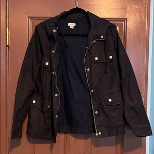 J Crew Waxed Utility Jacket M Navy Hooded